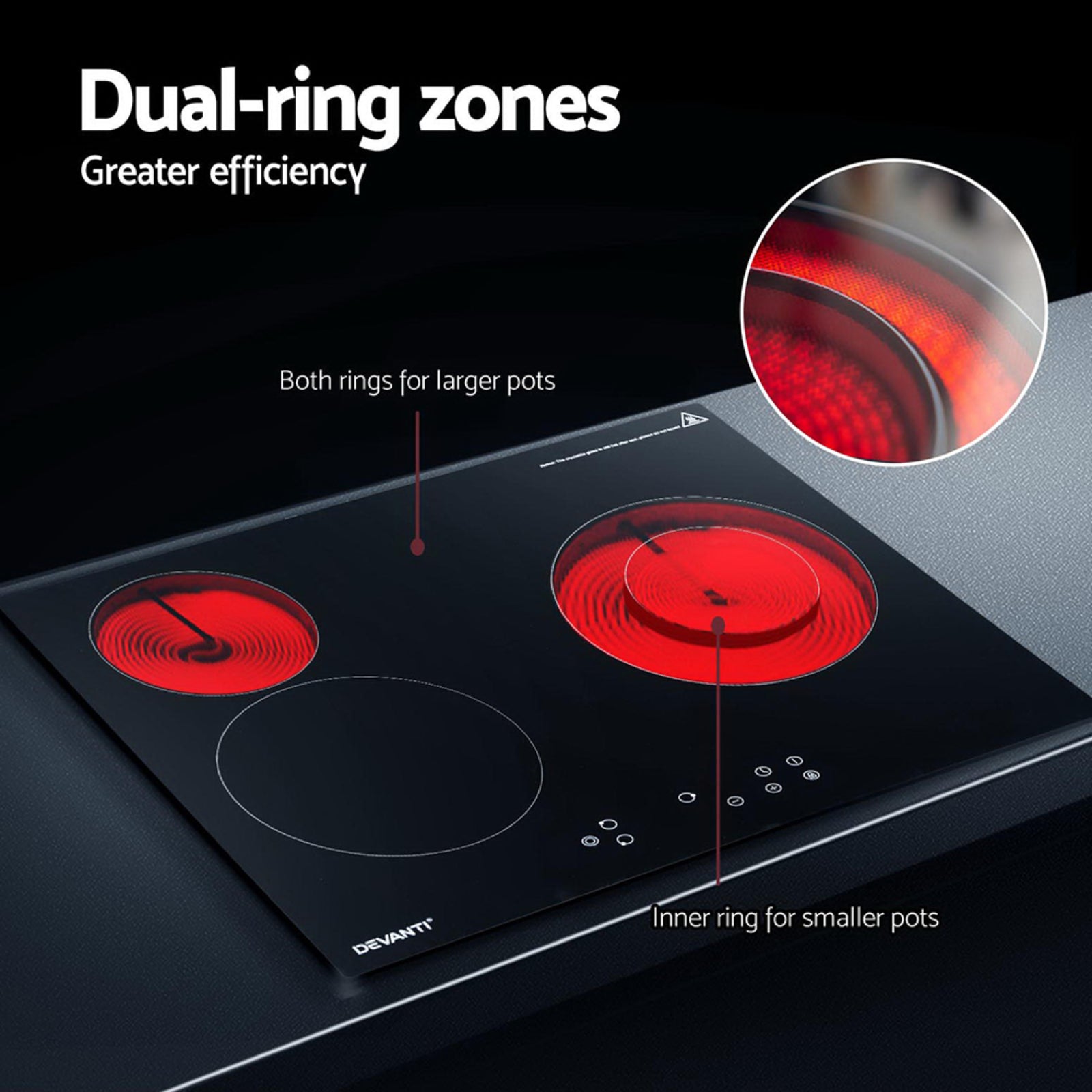 Devanti 60cm Electric Ceramic Cooktop | 4 Burner | Touch Control | 5200W