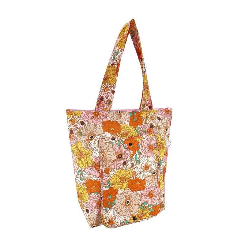 2 x Sachi Insulated Market Tote Folding Shopping Carry Bag - Retro Floral