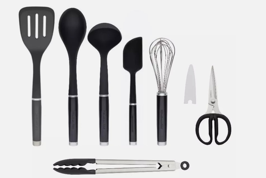 KitchenAid 7-Piece Tool & Gadget Set – Black – Heat Resistant & Dishwasher Safe