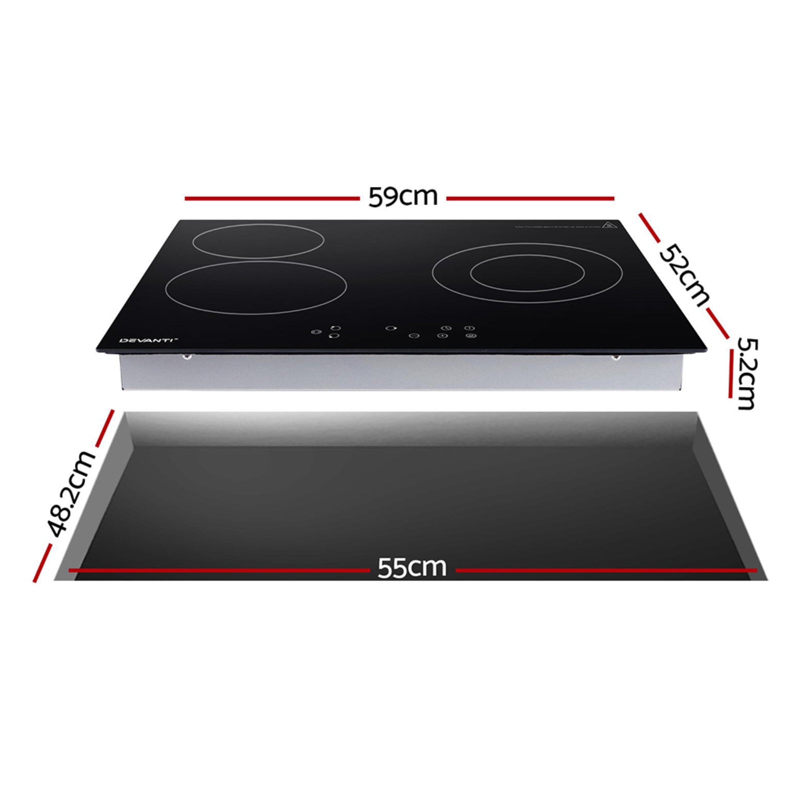 Devanti 60cm Electric Ceramic Cooktop | 4 Burner | Touch Control | 5200W