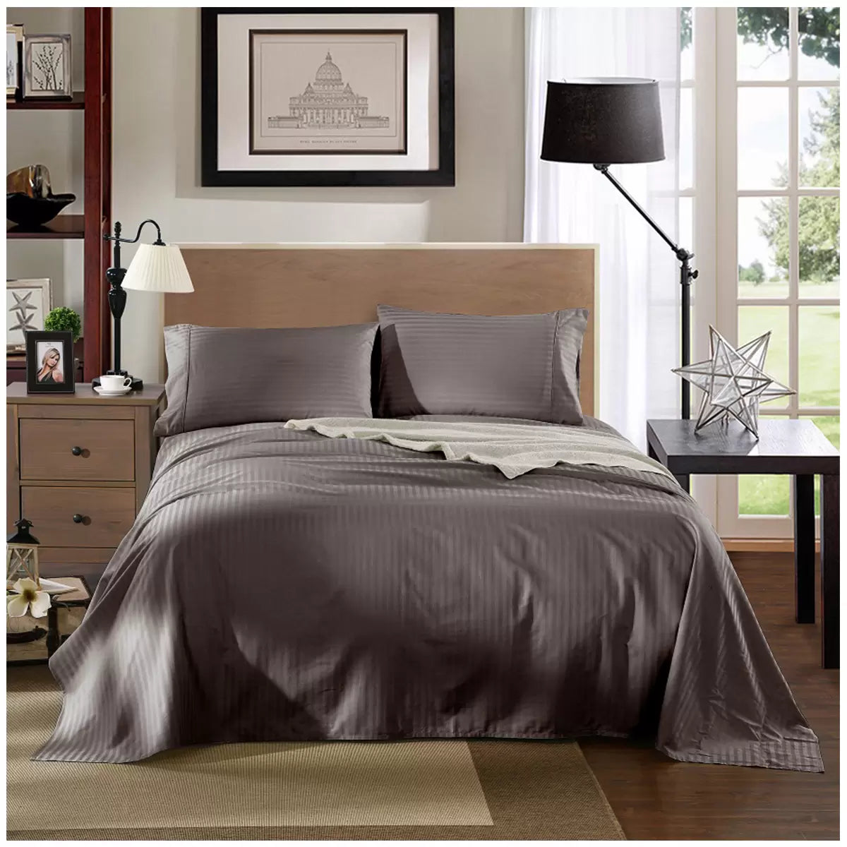 Kensington 1200 Thread Count 100% Egyptian Cotton Queen Sheet Set Charcoal