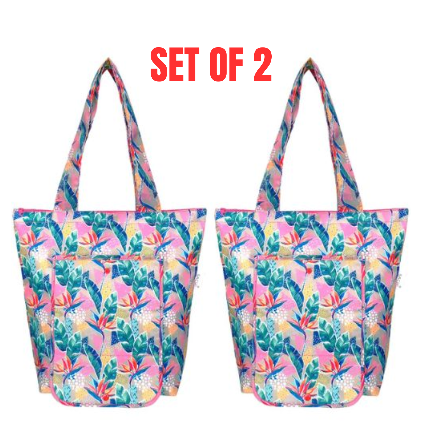 2 x Sachi Insulated Market Tote Folding Portable Shopping Carry Bag - Botanical