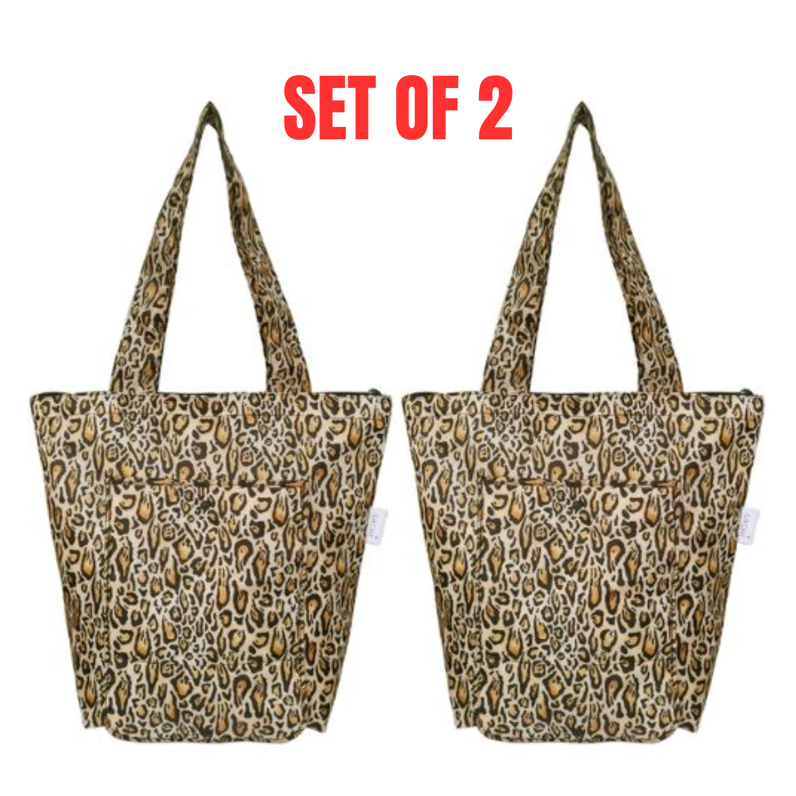 2x Sachi Insulated Market Tote Folding Portable Shopping Carry Bag Leopard Print