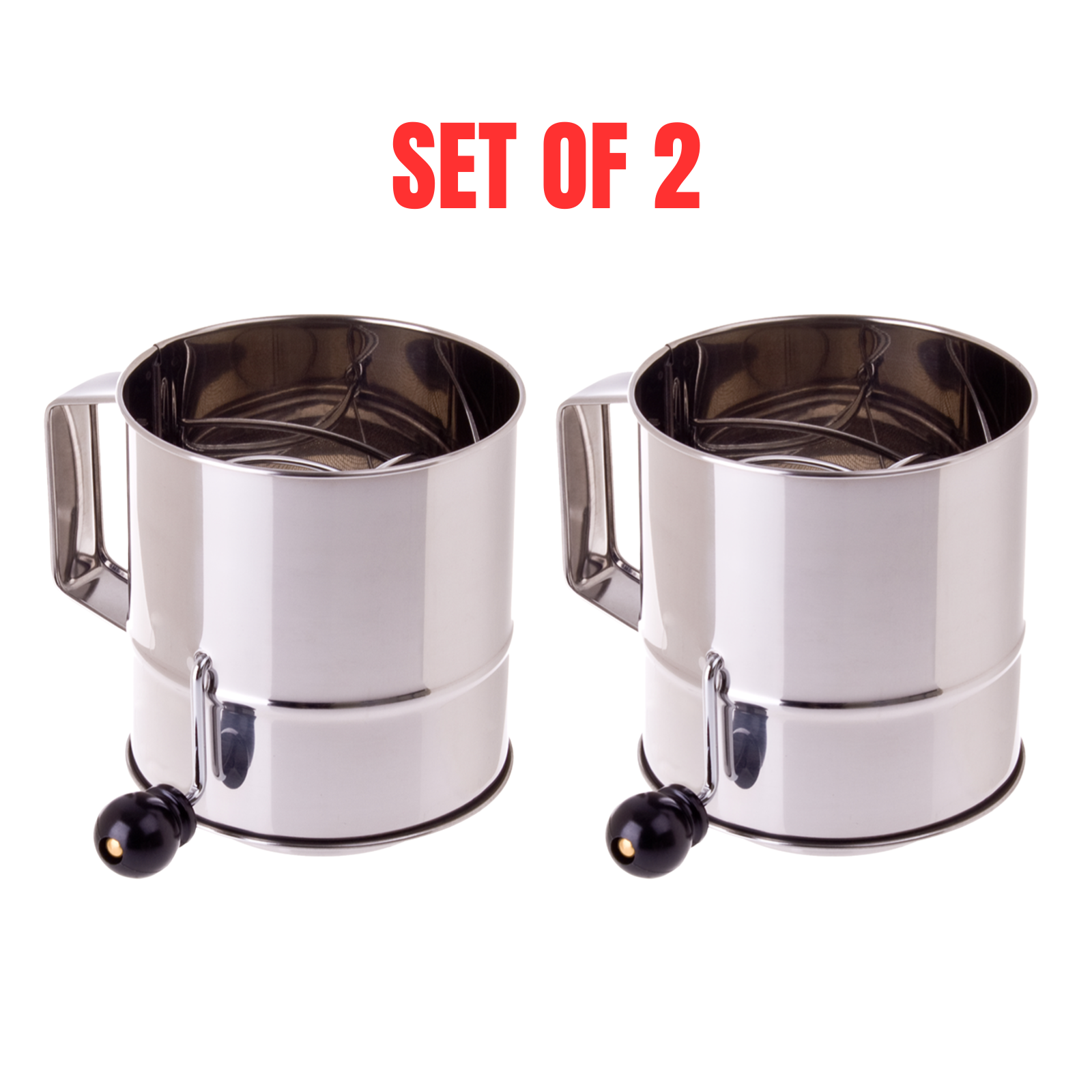 X2 Flour Sifter With Crank Handle Stainless Steel Kitchen Baking 5 Cup Capacity