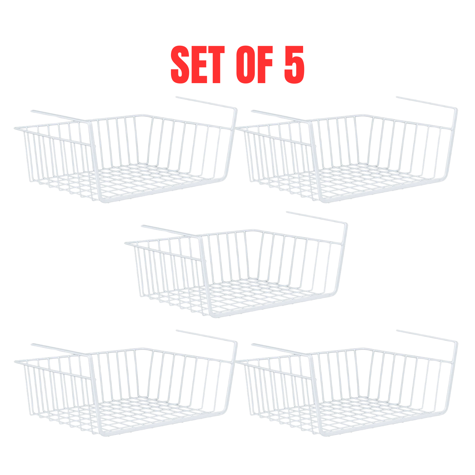 5x Wire Undershelf Storage Basket Under Shelves Hanging Baskets Organiser, White