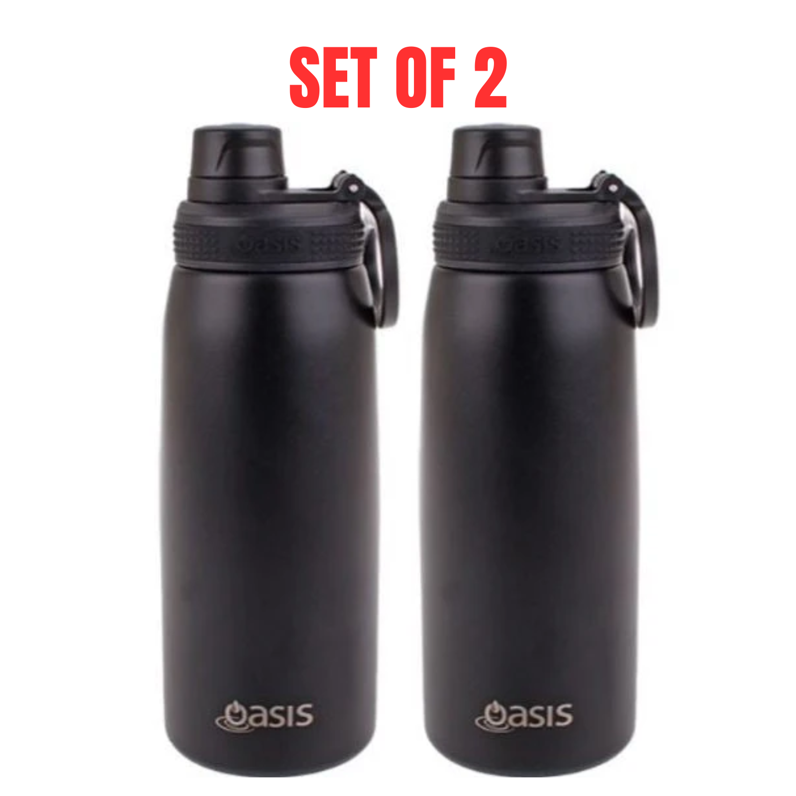 2 x Oasis Insulated Sports Bottle W/ Screw Cap Double Wall Stainless Steel 780ml Black