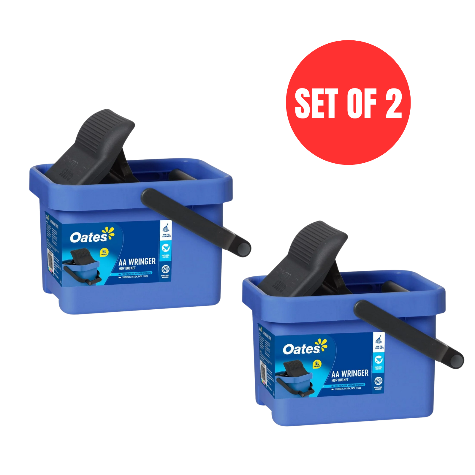 2 x Oates AA Mop Wringer Bucket 9L Heavy Duty Cleaning Home Supplies - Blue/Grey