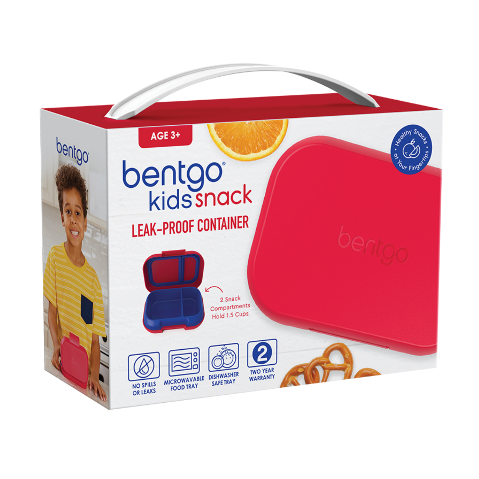 Bentgo Kids Leak-Proof Snack Container Bento Lunchbox 1.5 Cups Compartment - Red