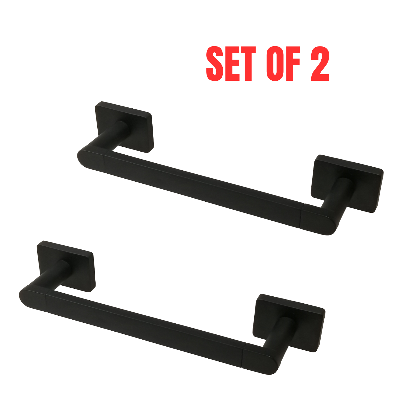 2x Barelli Double Base Towel Bar for Bathroom Kitchen Towel Holder - Matte Black