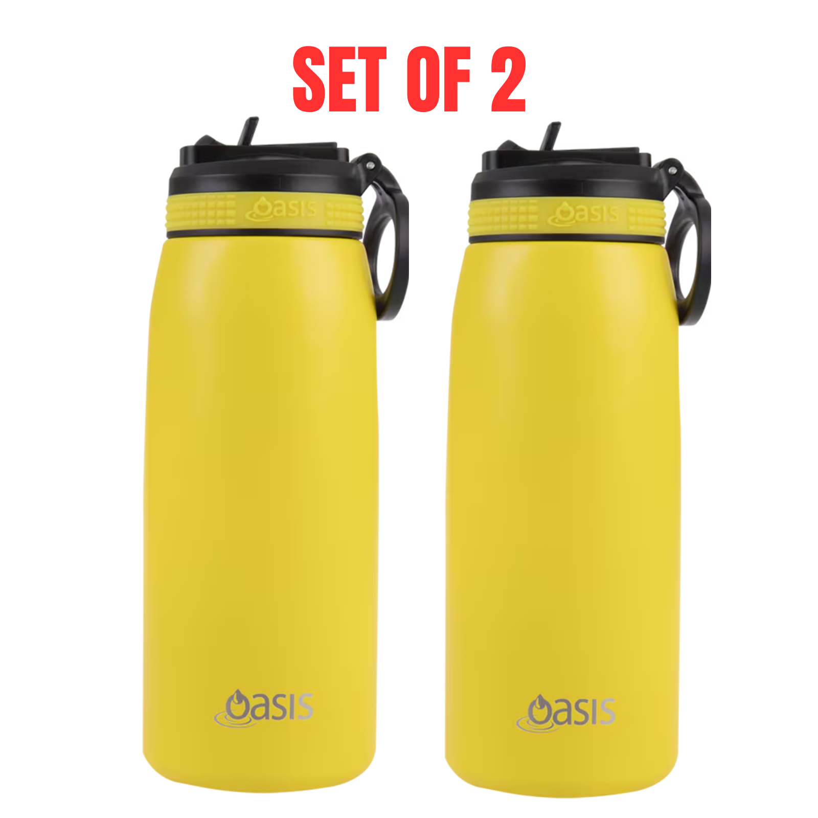 2 x Oasis 780ml Stainless Steel Insulated Drink Bottle w/ Sipper Sprout - Yellow
