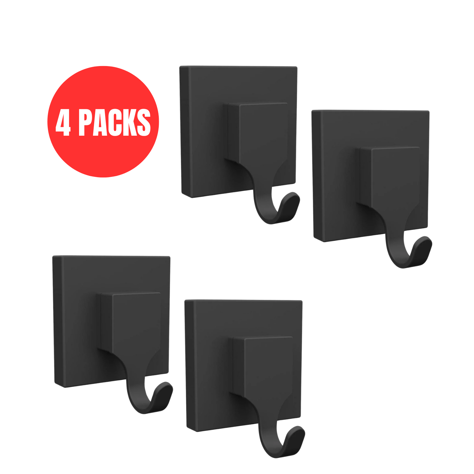 Fusion-Loc Bathroom Hook Suction No Drilling DIY Matte Black 13kg - 4 Pack