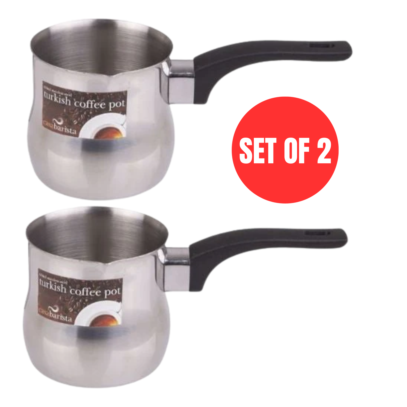 2 x Turkish Coffee Pot Casa Barista Stainless Steel Milk Warmer Maker 450ml