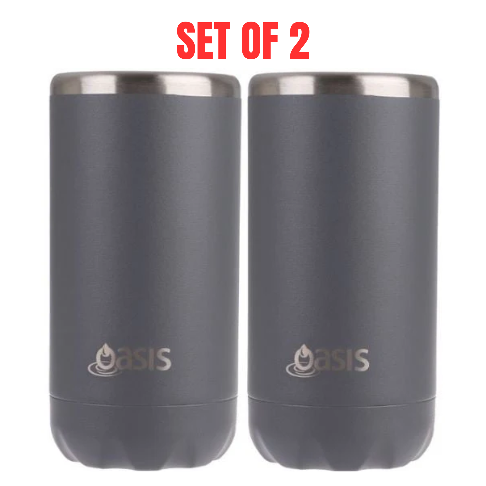 2 x Oasis Double Wall Vacuum Insulated Can Cooler Stainless Steel, 330ml - Steel