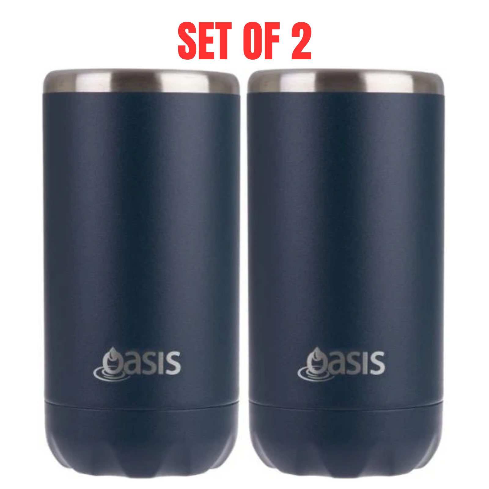 2 x Oasis Double Wall Vacuum Insulated Can Cooler Stainless Steel, 330ml - Navy