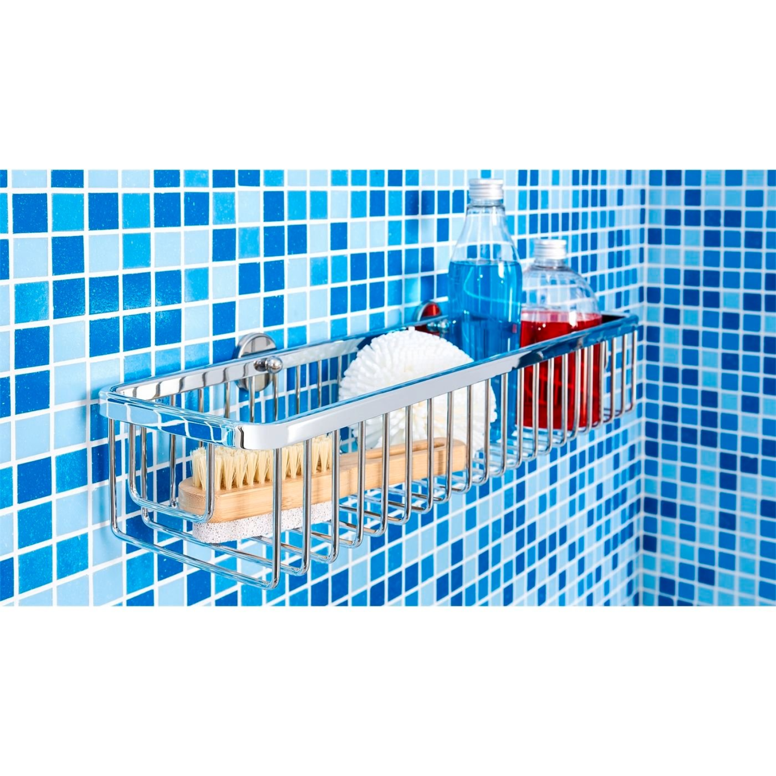 tesa Aluxx Bathroom Storage Basket Wide Shower Caddy Rack Wall Organiser, Chrome