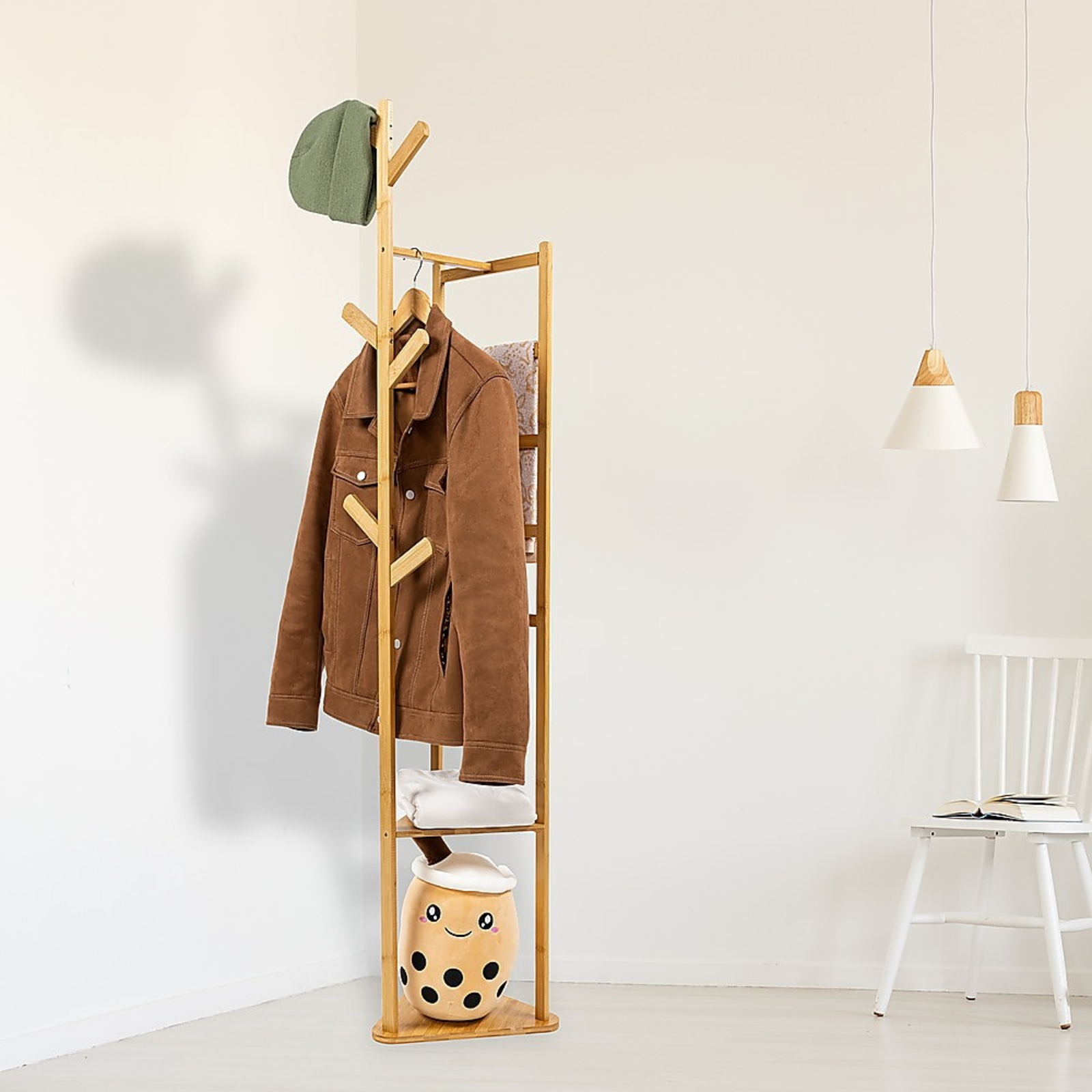 Clothes Stand Garment Coat Rack Shelf Wooden Tree Hanger Bag Hat Hook Holder