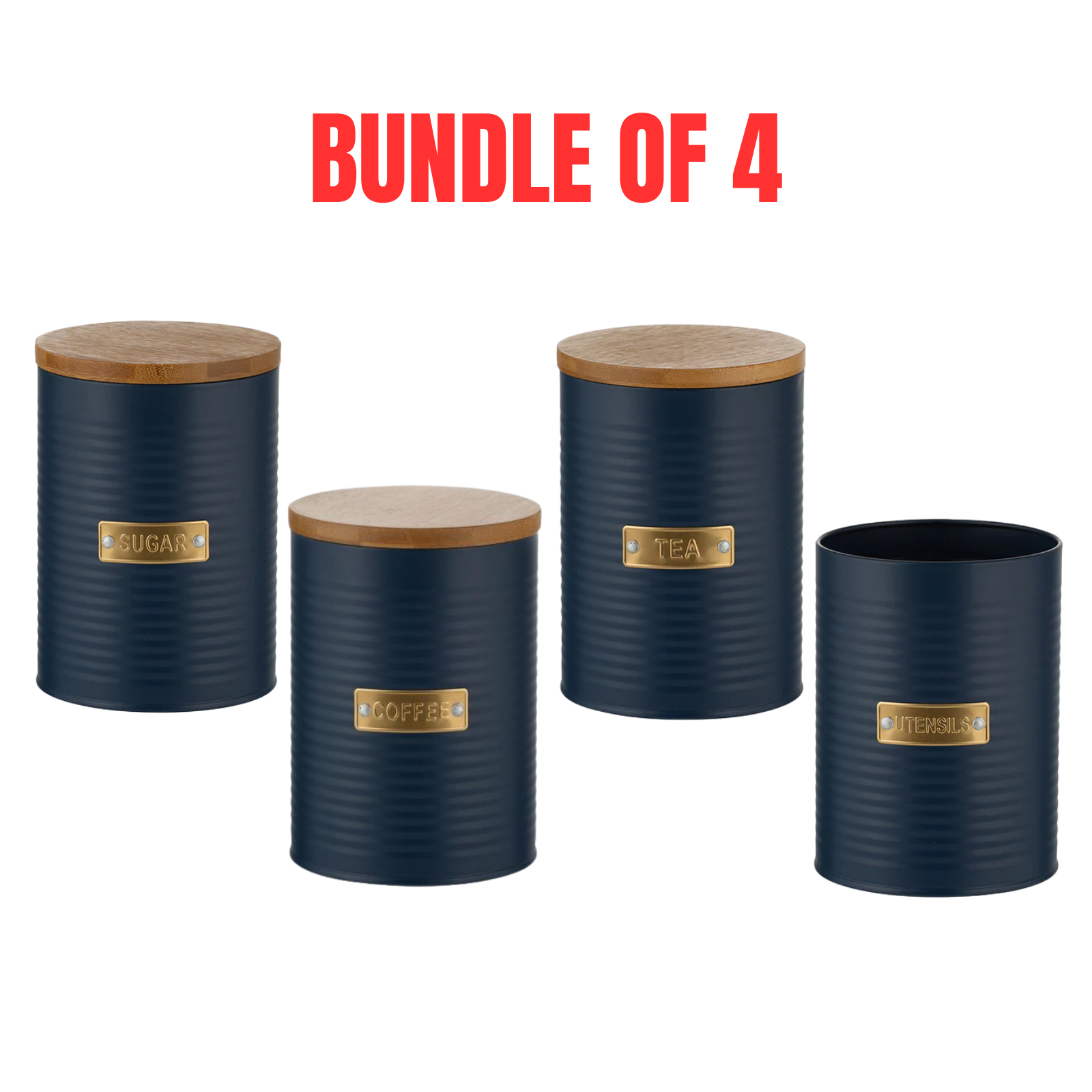 Typhoon Living Otto 1.4L Canister Set | Sugar, Tea, Coffee, Utensil Pot - Navy