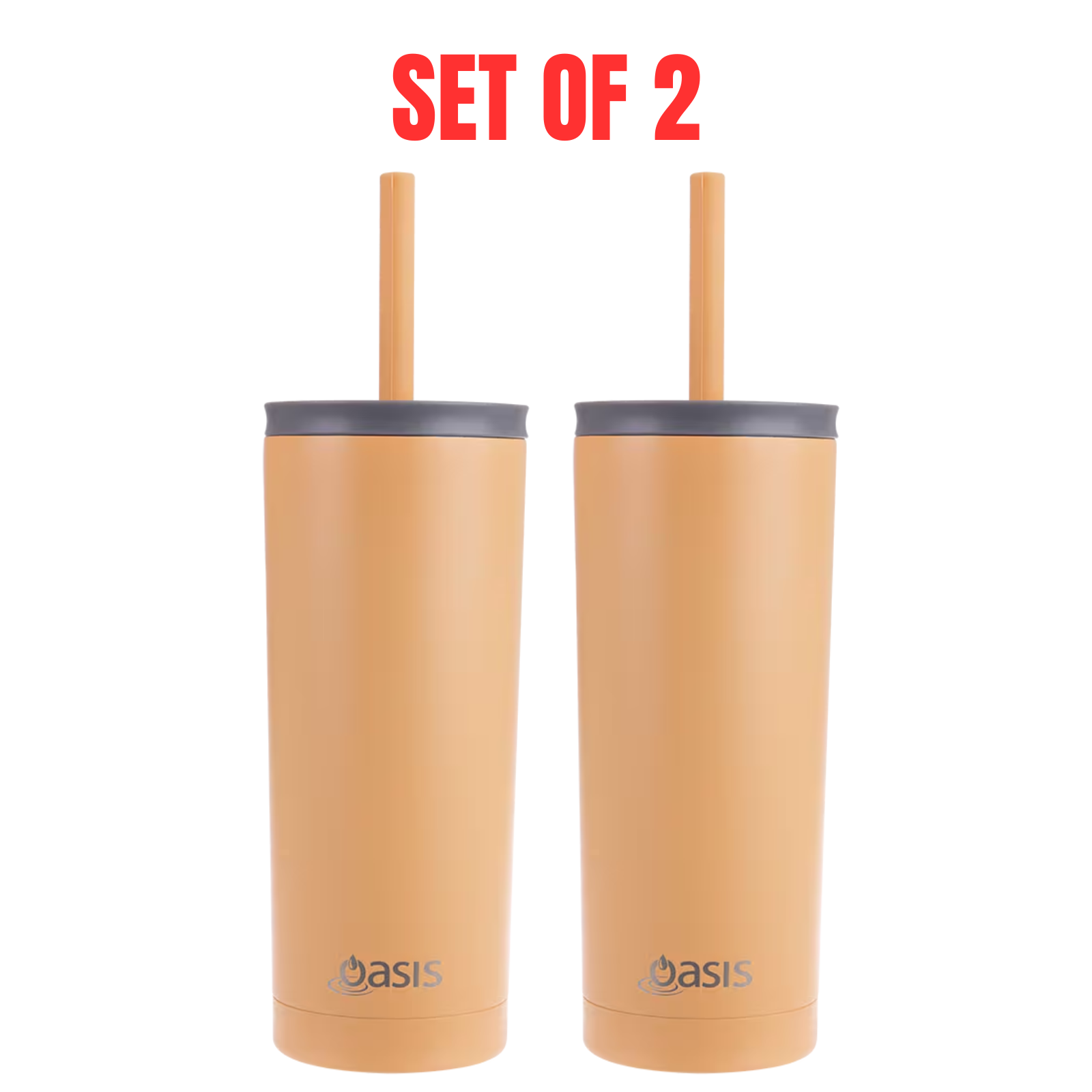 2x Oasis Super Sipper Insulated Tumbler w/ Silicone Head Straw 600ml - Rockmelon
