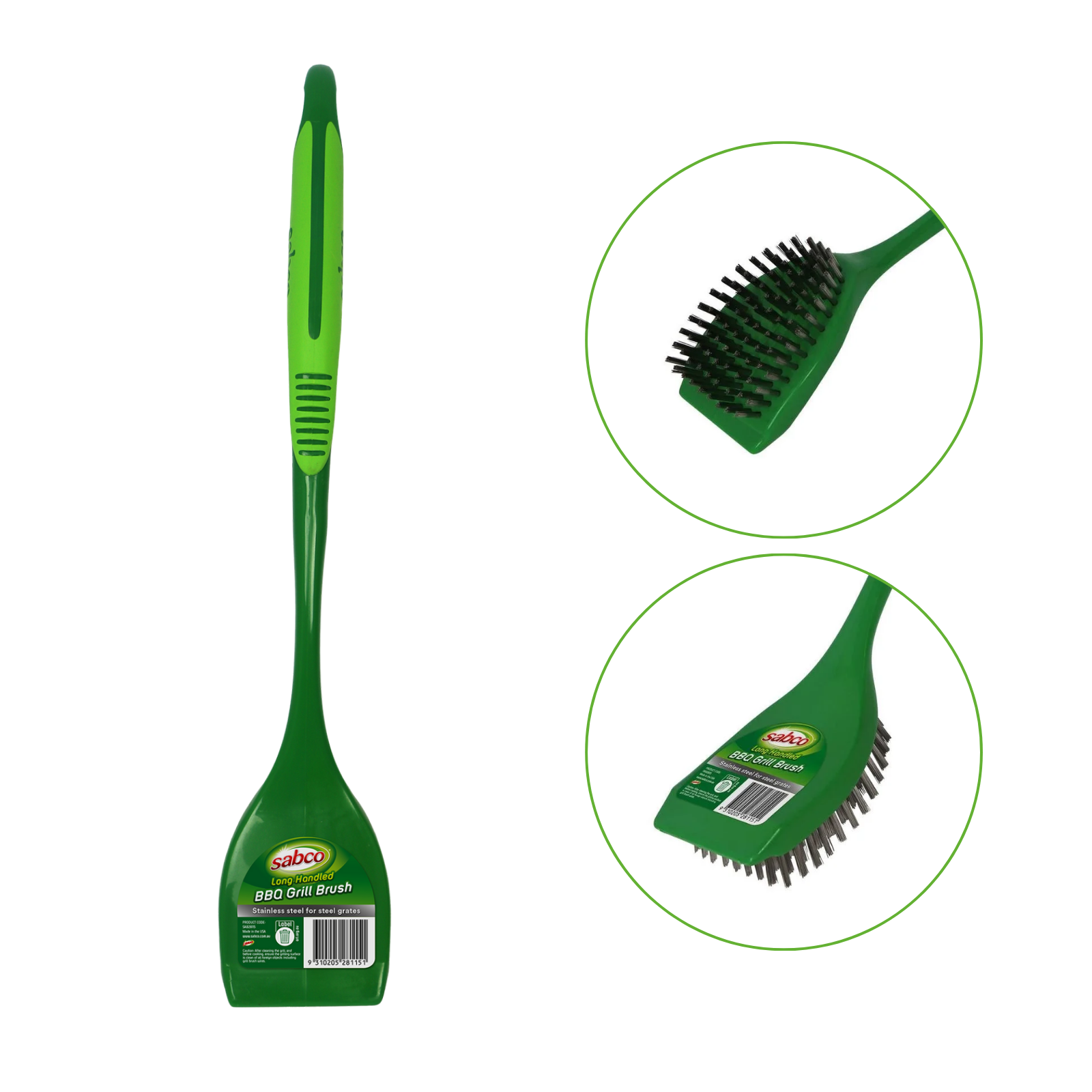 Sabco BBQ Grill Brush Cleaner Stainless Steel Bristle Long Handled Cleaning Tool