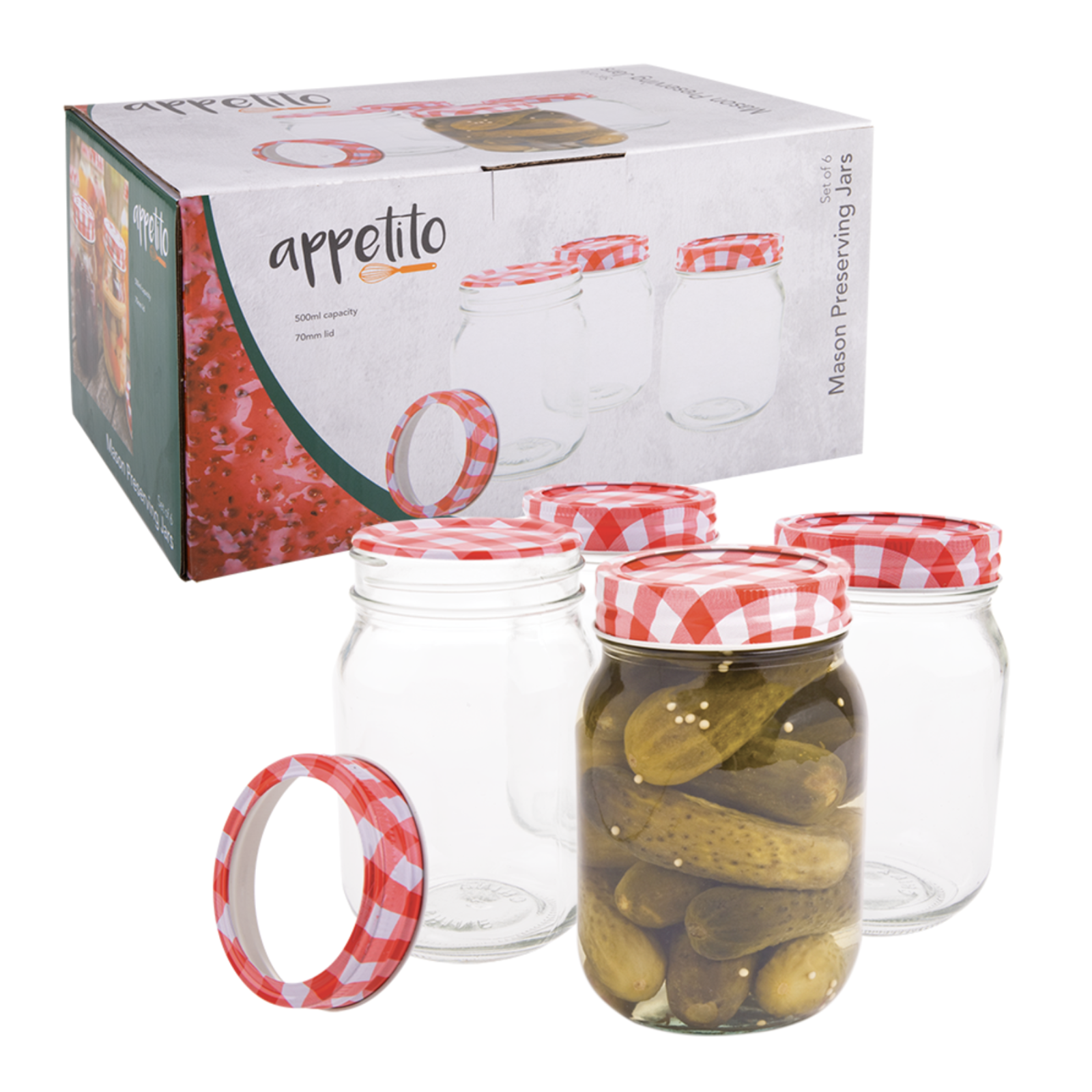 Mason Preserving Jars With Lid Storage Glass Jar Container 500ml - Set of 6