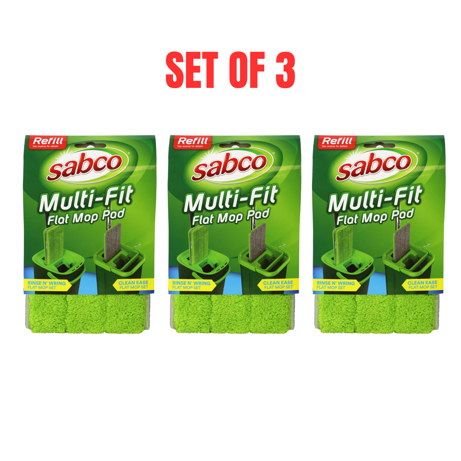 3 x Sabco Rinse N Wring Microfibre Mop Heads Refill Pad Mopping Replacement Pads