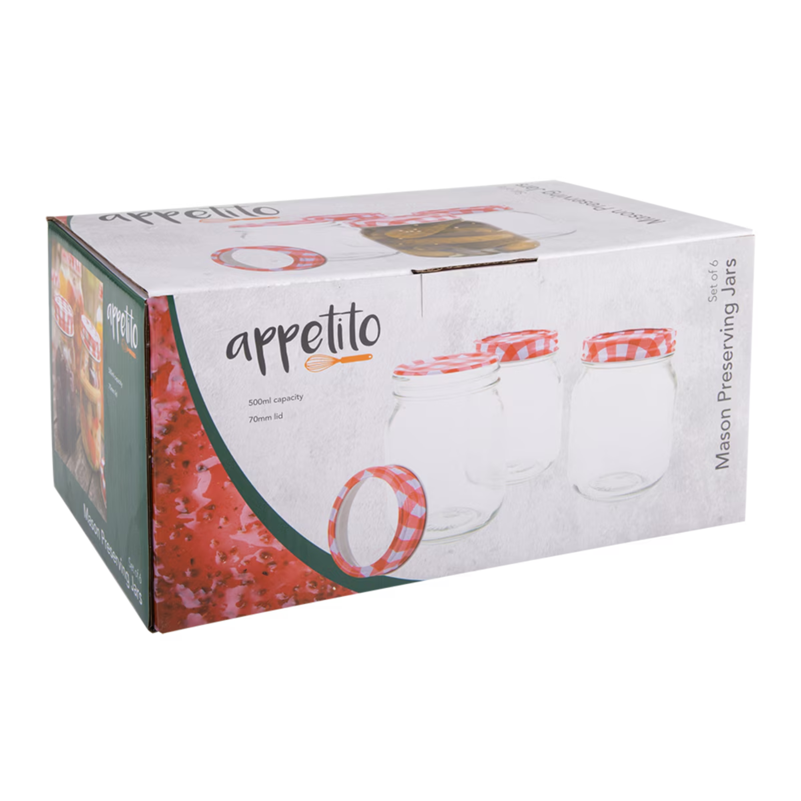 Mason Preserving Jars With Lid Storage Glass Jar Container 500ml - Set of 6