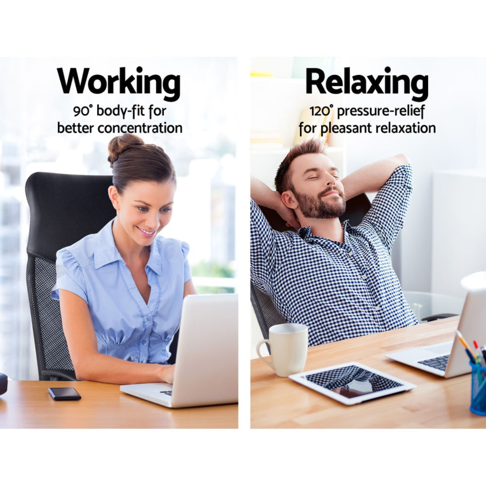 Office Chair PU Leather Mesh High Back Padded Headrest Gaming Swivel Seat, Black