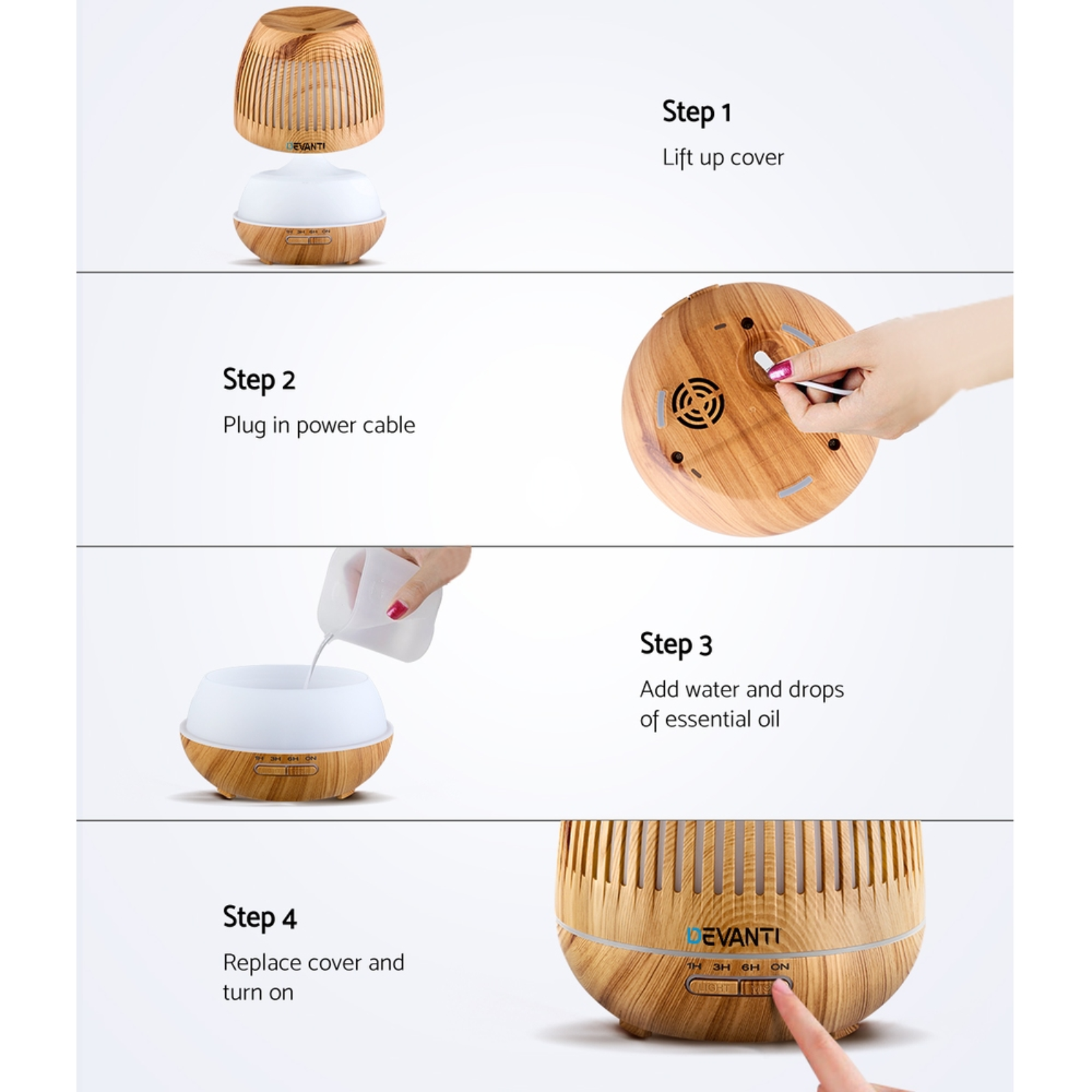 Devanti Aroma Essential Oil Diffuser Humidifier 400ml LED Light Remote Control