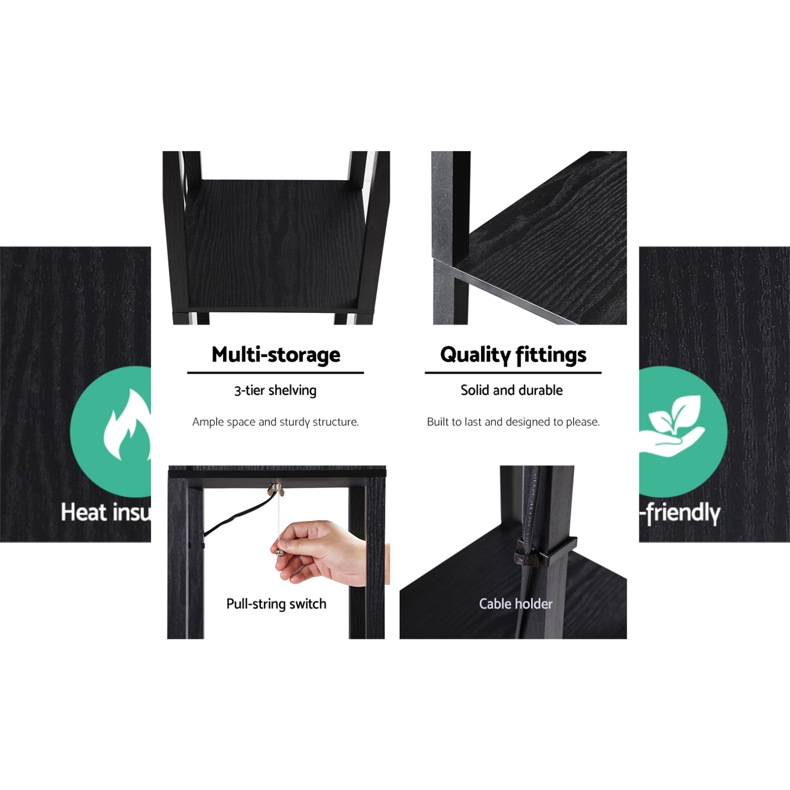 Floor Lamp Storage Shelf Shade Reading Vintage Wood Standing LED Light Bedroom