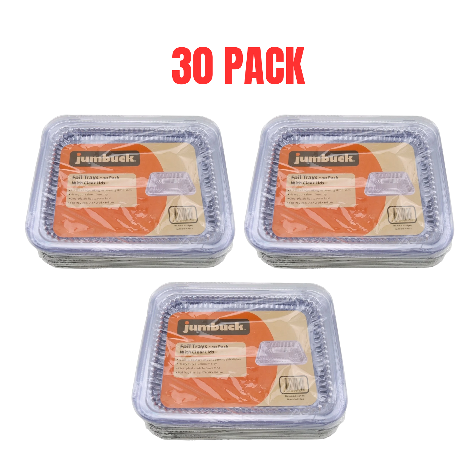 3 x Jumbuck BBQ Foil Trays Disposable Aluminium Tray With Clear Lid - 10 Pack