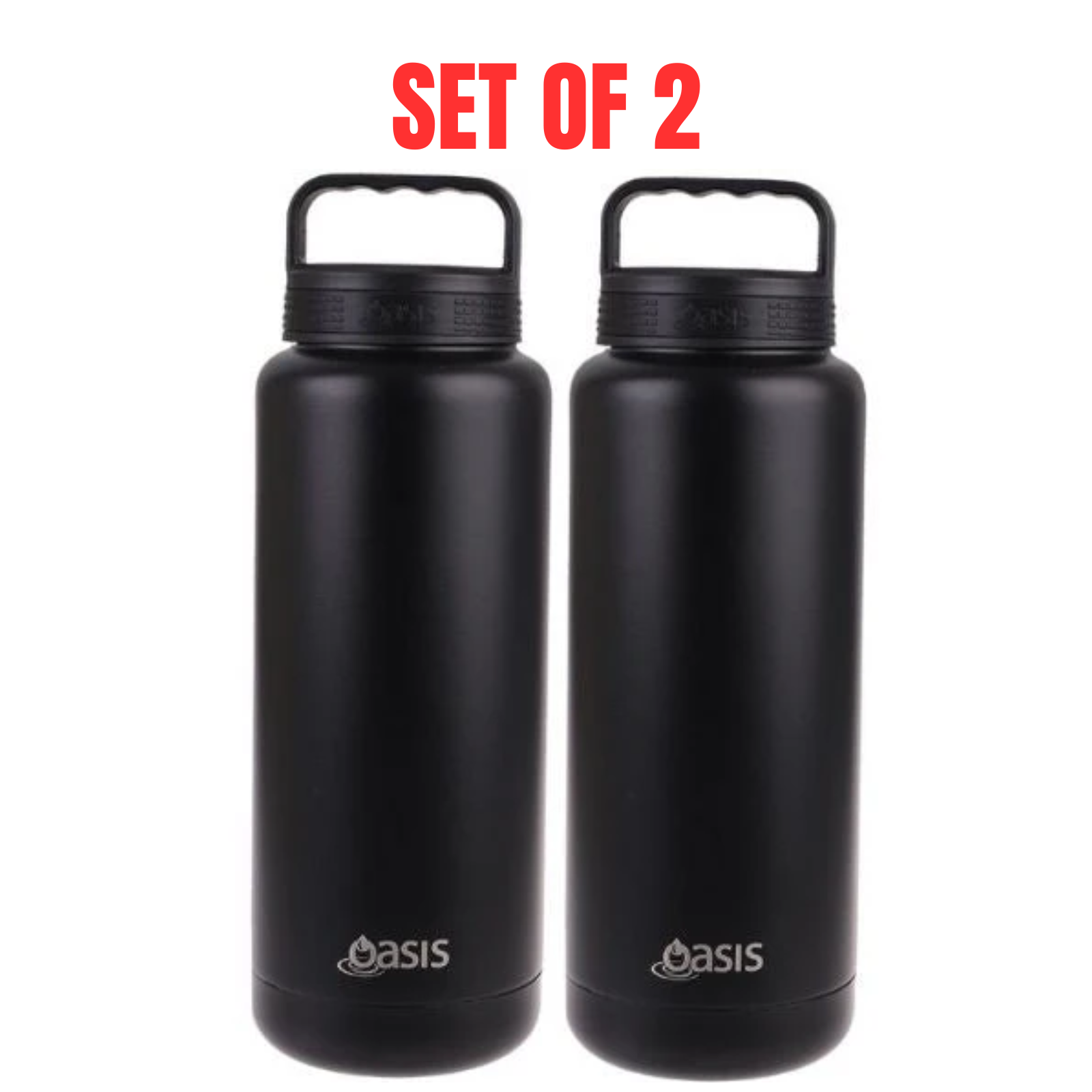 2x Oasis 1.2L Vacuum Insulated Water Bottle Stainless Steel Double Wall - Black