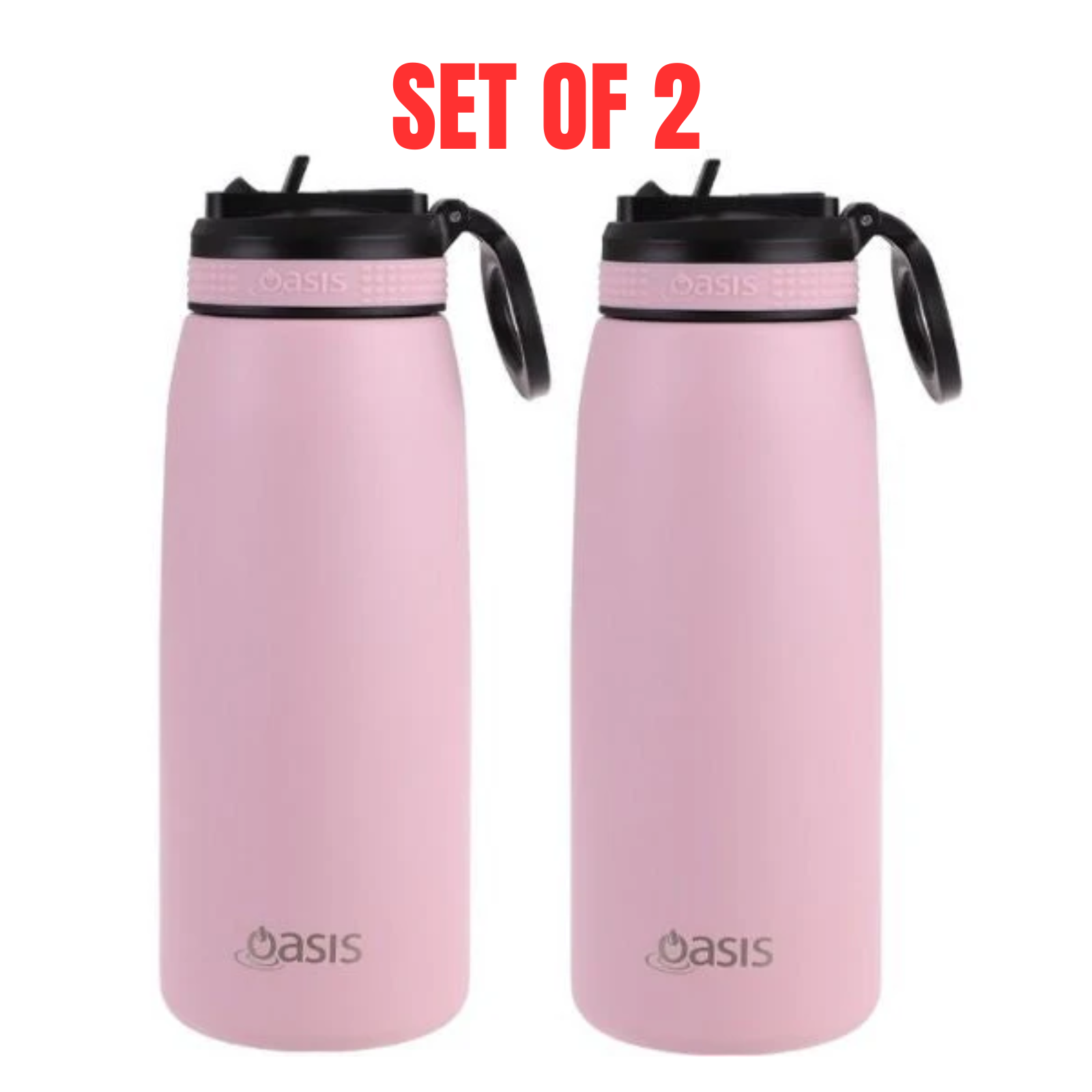 2 x Oasis 780ml Stainless Steel Insulated Drink Bottle w/ Sipper Straw, Carnation