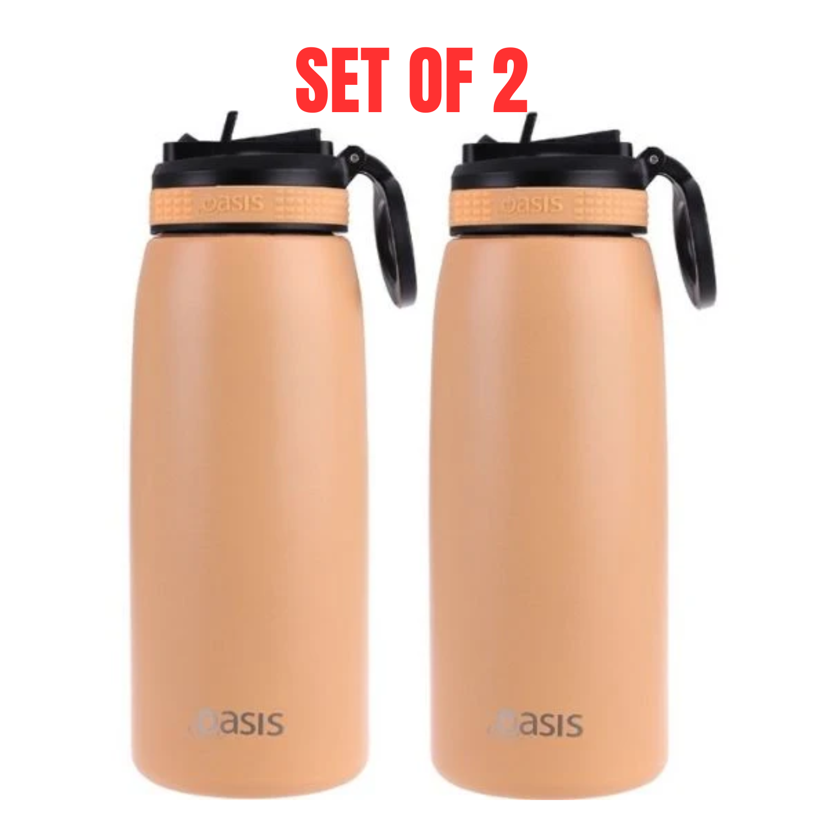 2x Oasis 780ml Stainless Steel Insulated Drink Bottle w/ Sipper Straw, Rockmelon