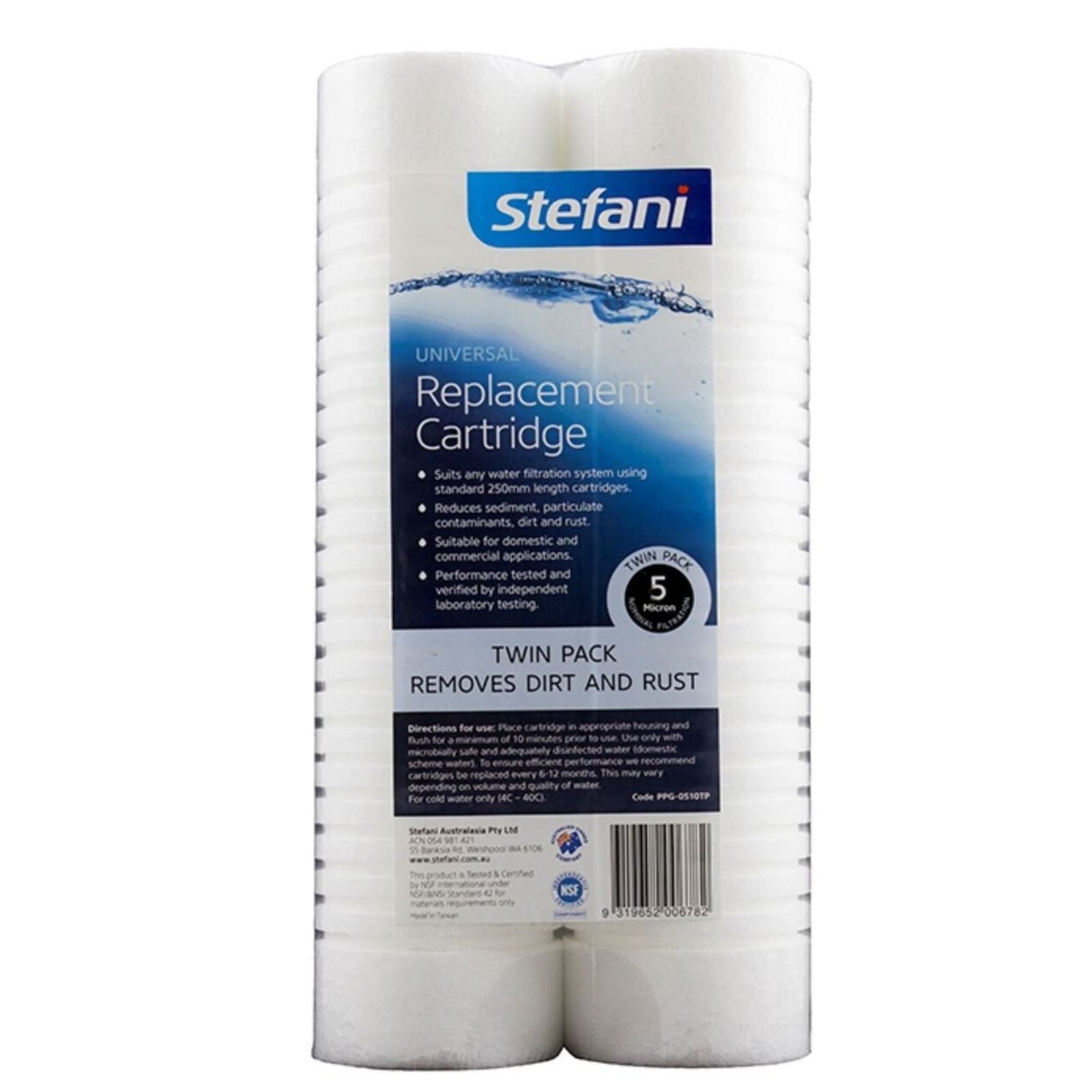 Stefani Universal Replacement Cartridge 5.0 Micron Sediment Filter - Twin Pack