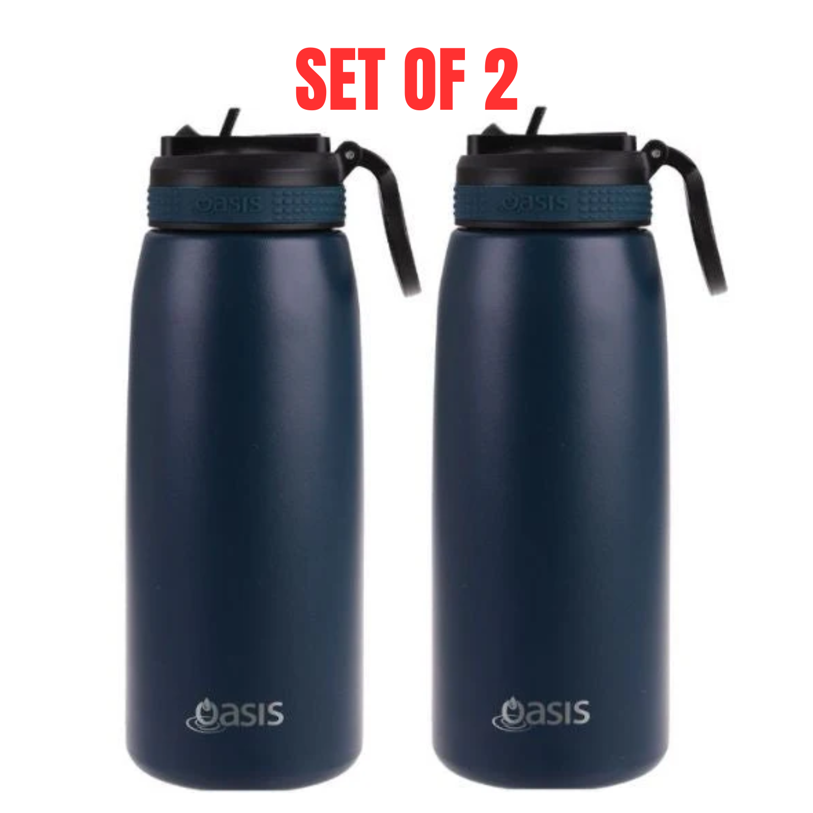2 x Oasis 780ml Stainless Steel Insulated Sports Bottle with Sipper Straw - Navy