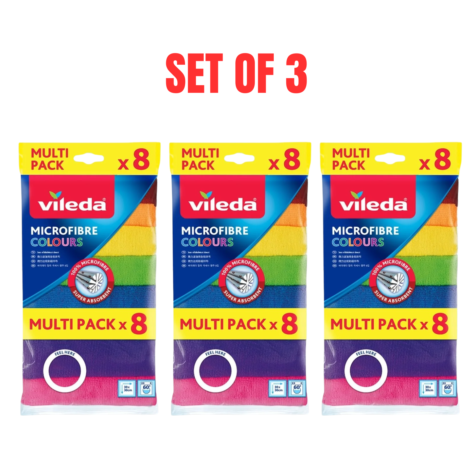 3x Vileda Microfibre Colours Cloths 8 Pack All-Purpose Cleaning Towels