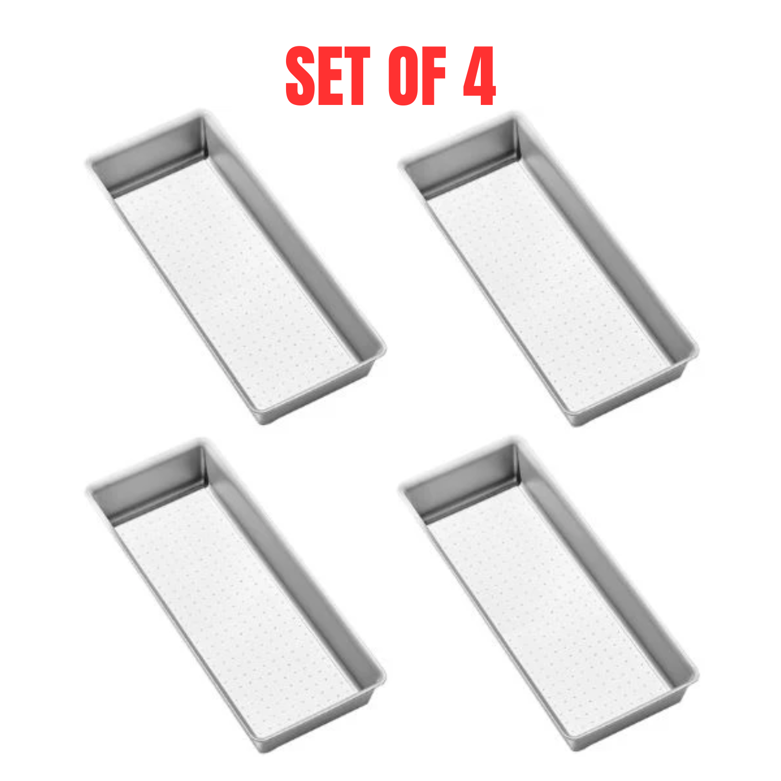 4 x Madesmart Large Bin Multipurpose Storage Drawer Organiser Tray - Soft Grey