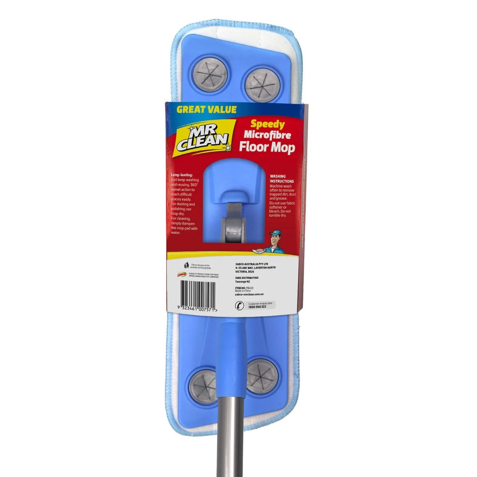 Mr Clean Speedy Microfibre Mop Floor Cleaning, Washable & Reusable Pad - Blue