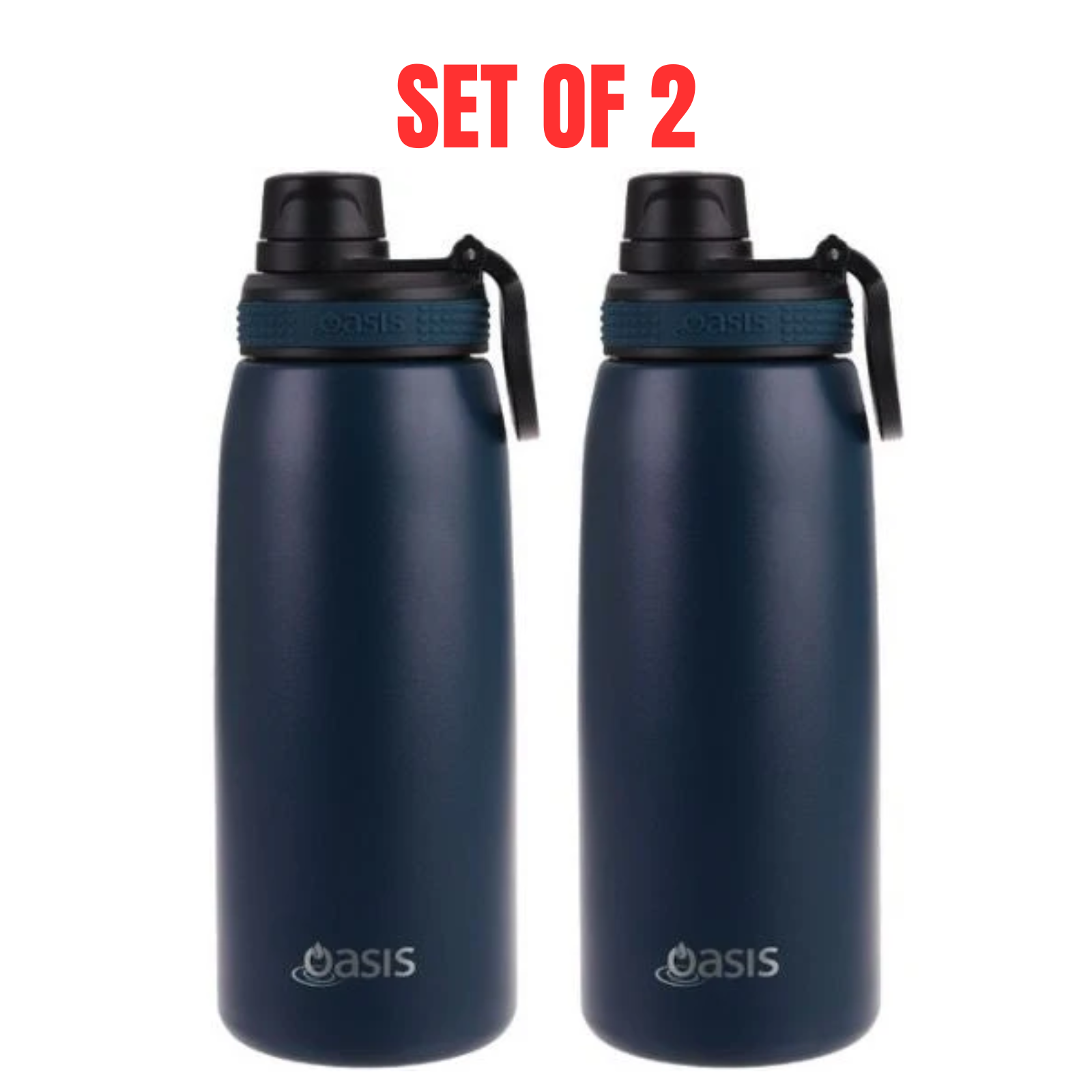 2 x Oasis Stainless Steel Vacuum Insulated Sports Bottle Screw Cap 780ml - Navy