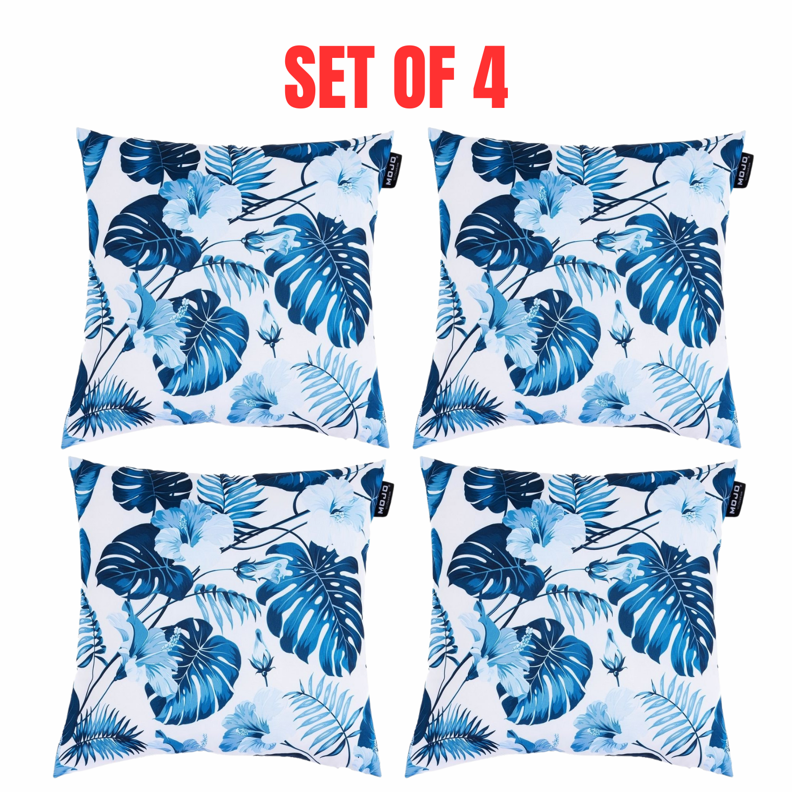 4 x Mojo Cushion Covers Square Pillowcase 45cm Blue Leaf Throw Pillow Cases
