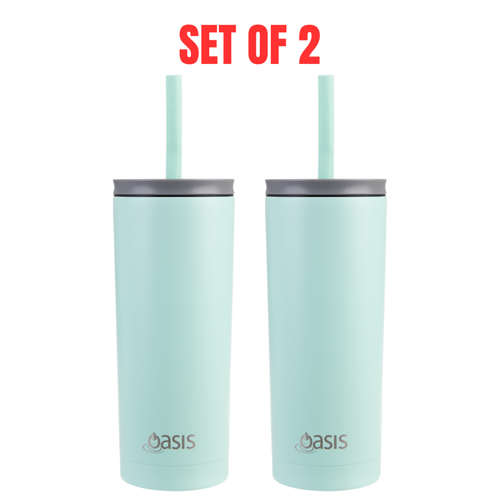 2x Oasis Super Sipper Insulated Tumbler w/ Silicone Head Straw 600ml Mug - Mint