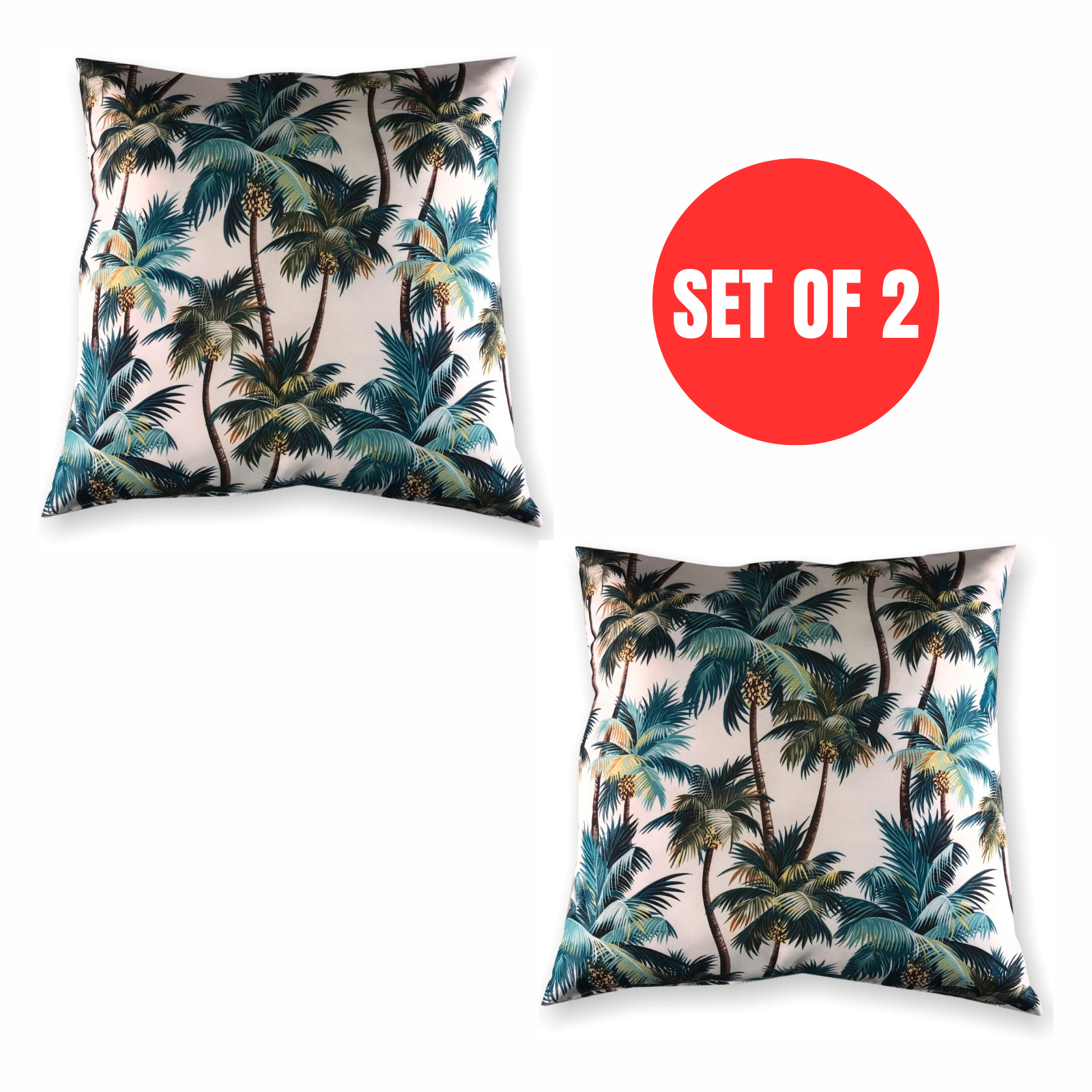 2 x Mojo Cushion Cover Throw Pillow Case 45x45cm L.A. Palm White Design