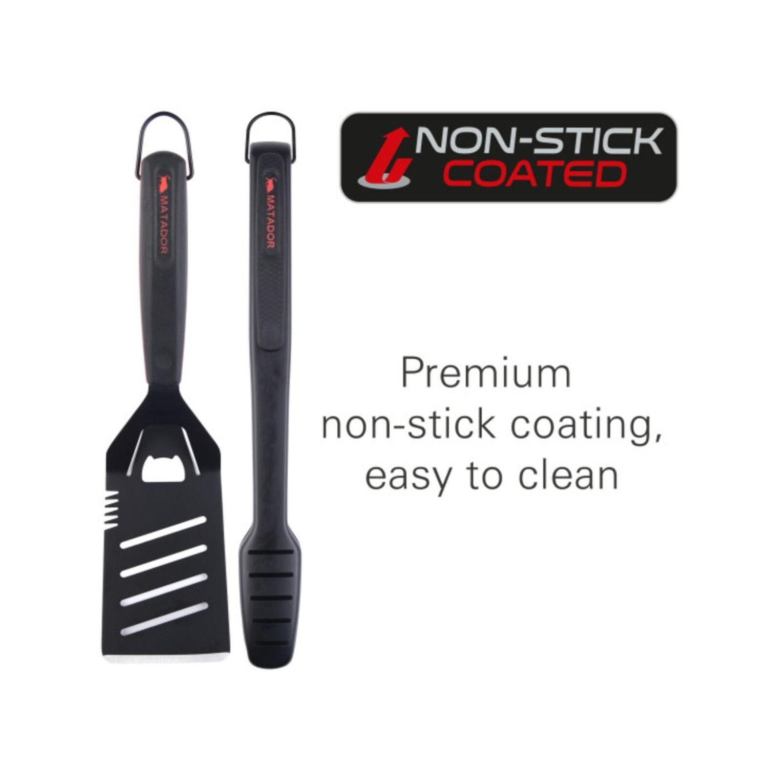 BBQ Stainless Steel Non-Stick Tool Matador Cooking Grilling Tongs Spatula, Black