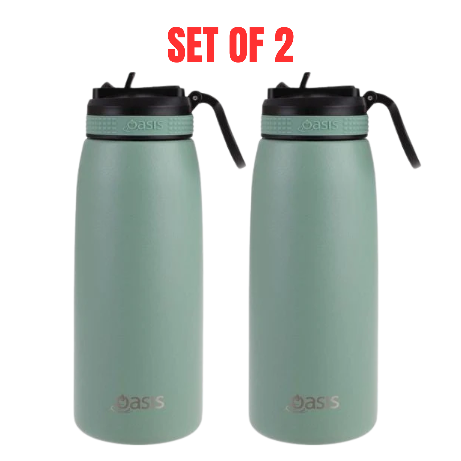 2x Oasis 780ml Stainless Steel Insulated Drink Bottle w/ Sipper Straw Sage Green