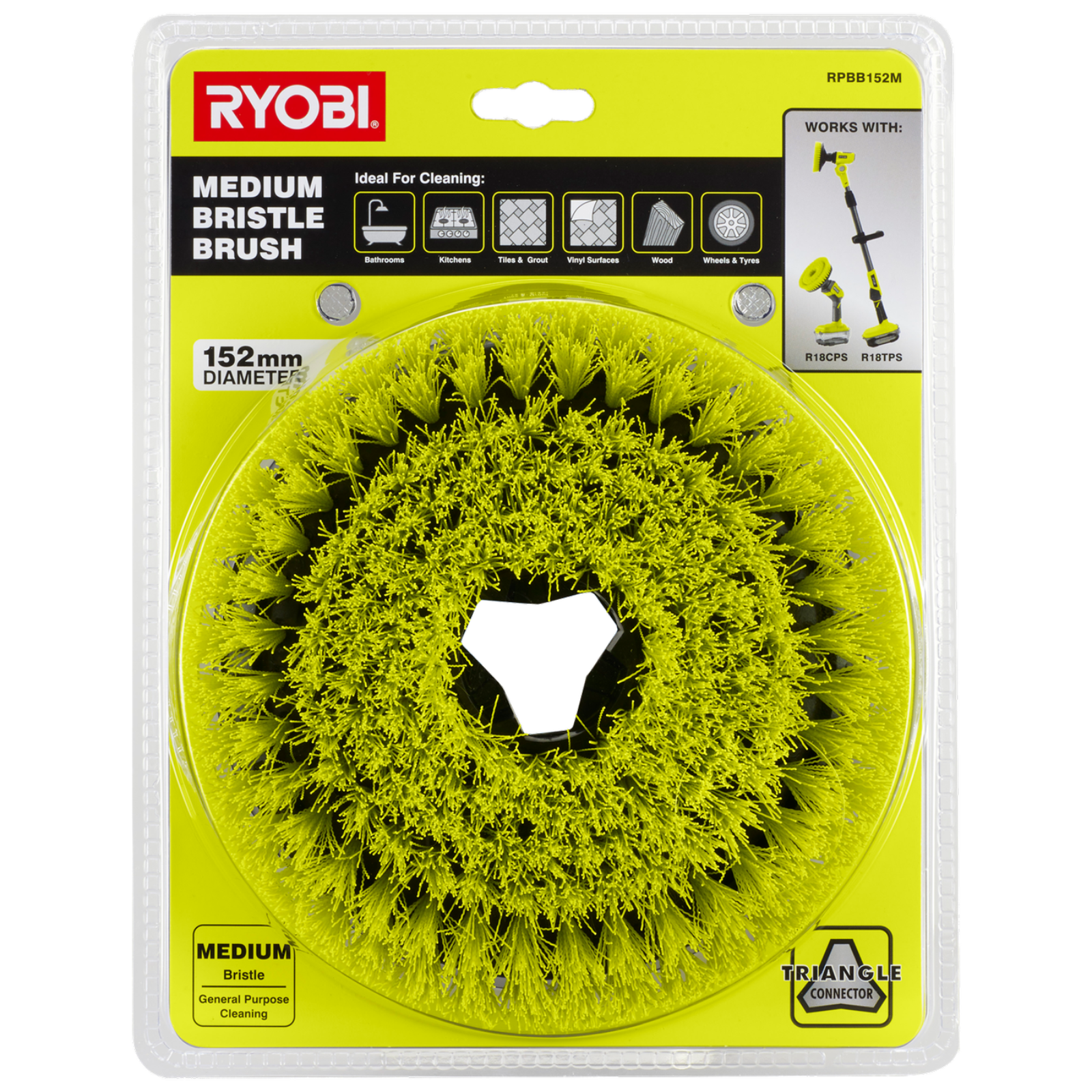 Ryobi Power Scrubber Brush 152mm Medium Bristle For General Purpose Cleaning NEW