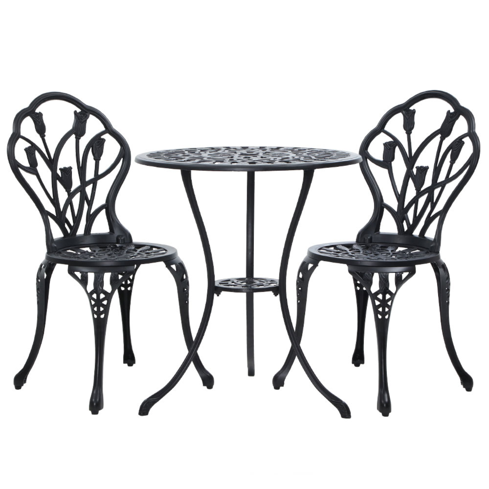 Gardeon 3 Piece Outdoor Setting Bistro Table & Chairs Patio Cast Aluminium Black