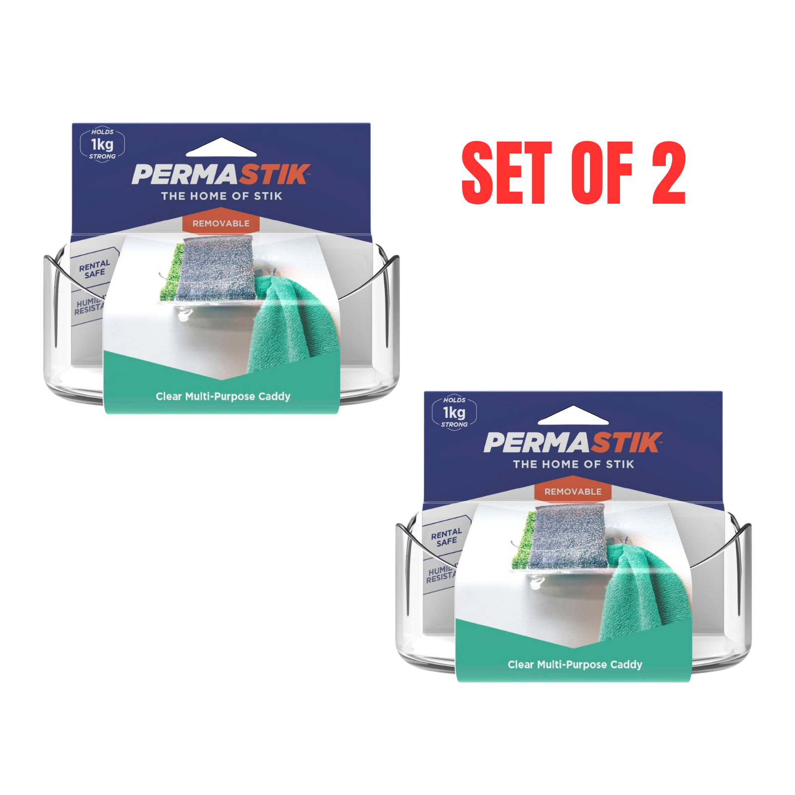 2 x Permastik Clear Multi-Purpose Caddy Organiser for Kitchen Sponges Holder