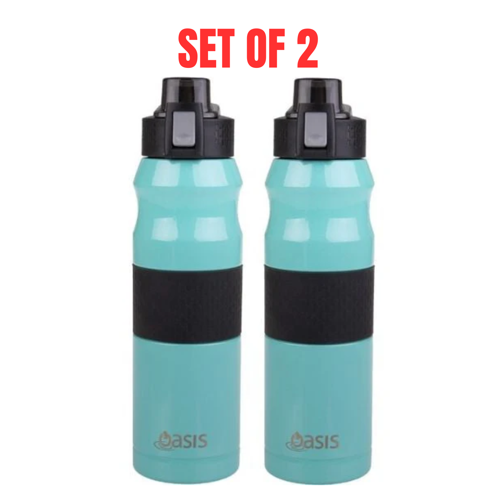 2 x Oasis Insulated Sports Bottle Flip-Top Lid Stainless Steel Flask 600ml - Spearmint