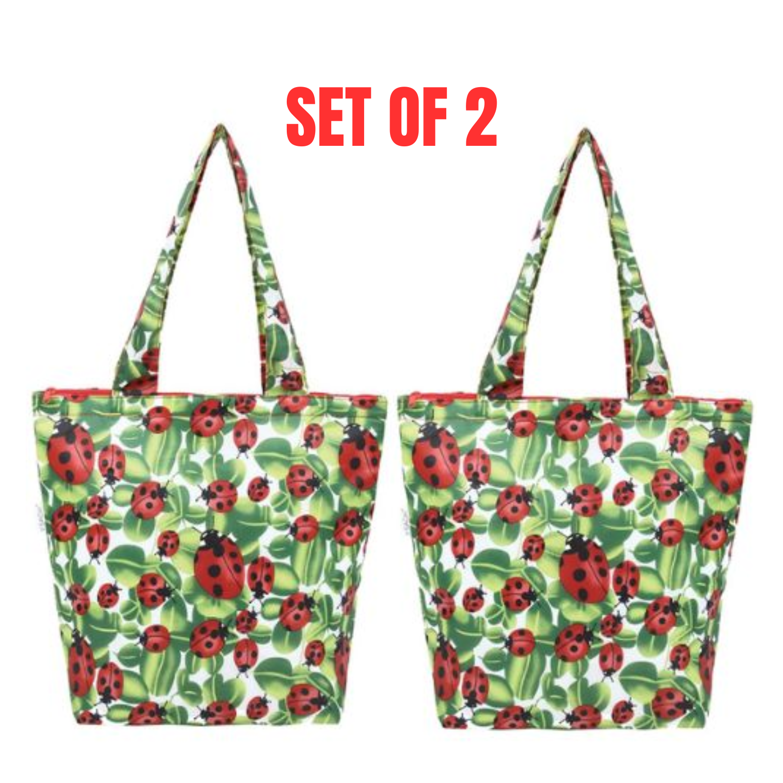 2 x Sachi Insulated Market Tote Folding Portable Shopping Carry Bag - Lady Bug