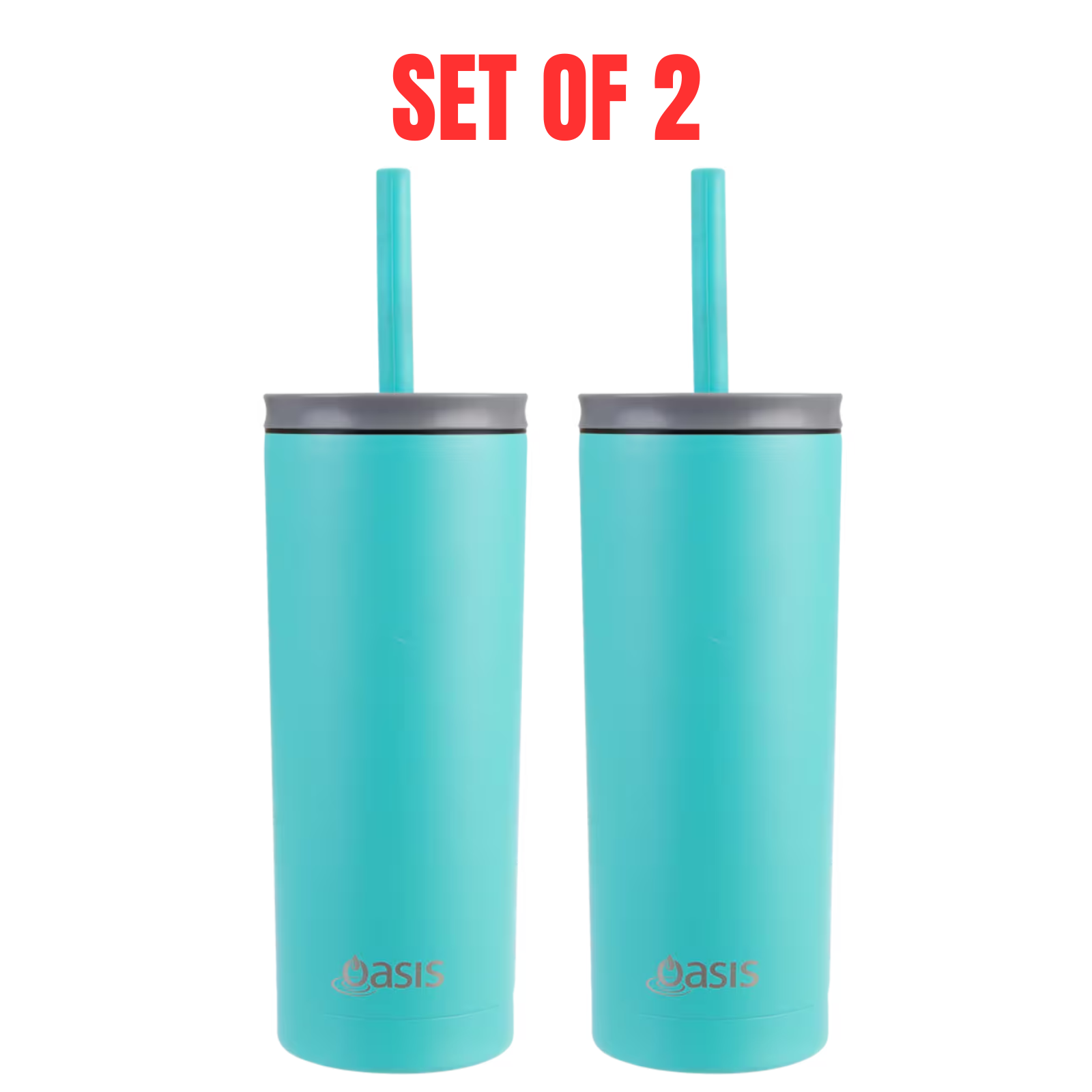 2x Oasis Super Sipper Insulated Tumbler w/ Silicone Head Straw 600ml - Turquoise